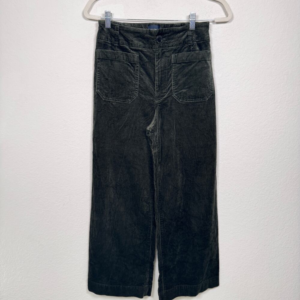 Anthropologie Maueve Women The Colette Corduroy Pant Size 27 Wide Leg Crop Green